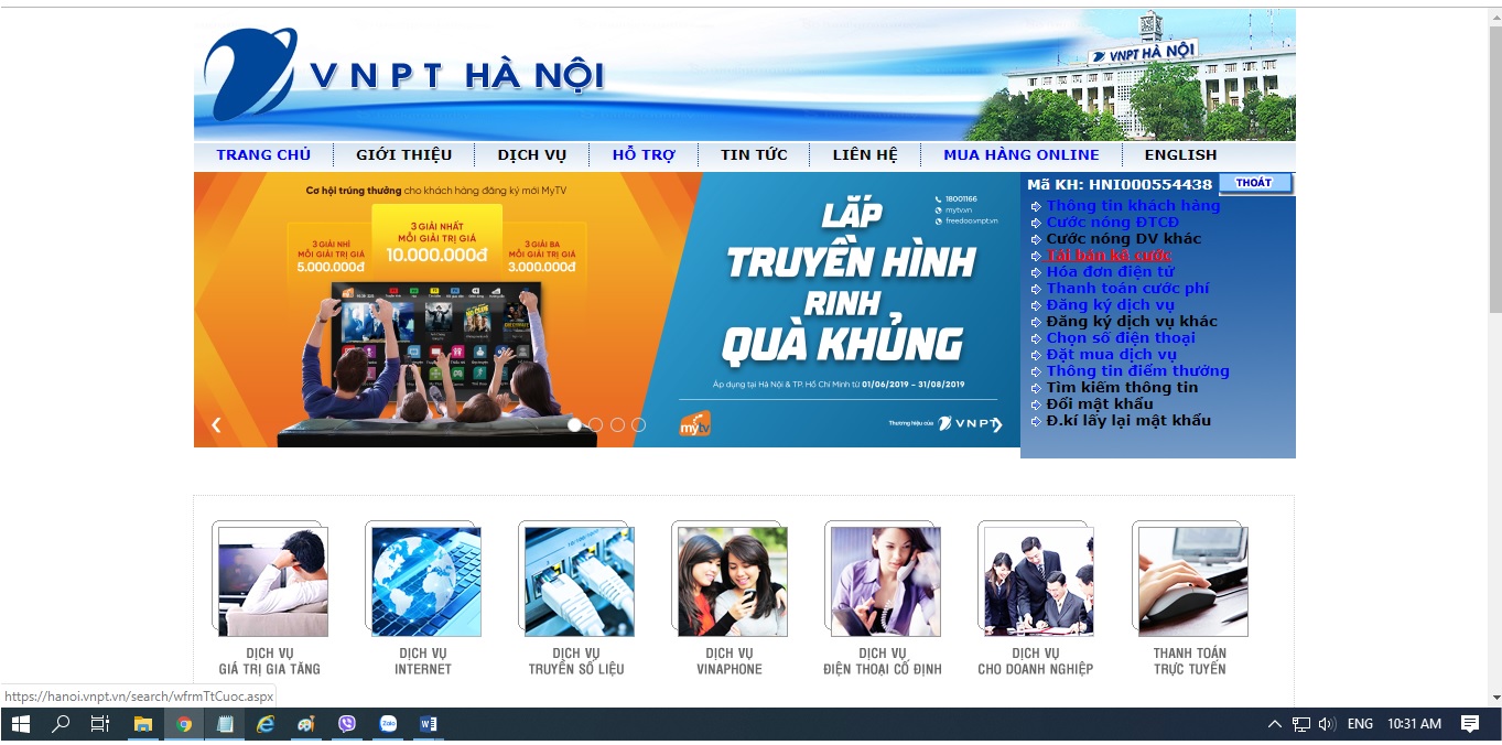 Hướng dẫn tải bản kê cước dịch vụ viễn thông của VNPT tại Hà Nội