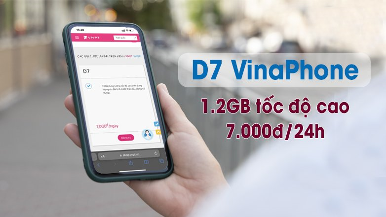 Gói cước D7 của VinaPhone 7k 1 ngày ưu đãi 1.2GB