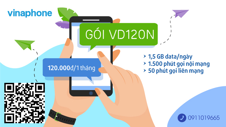 Hướng dẫn đăng ký gói VD120N VinaPhone có ngay 45GB, Gọi 1550 Phút gọi