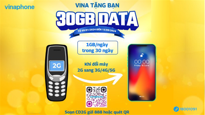 Chuyển đổi máy 2G và nhận ngay 30GB Data miễn phí từ VinaPhone