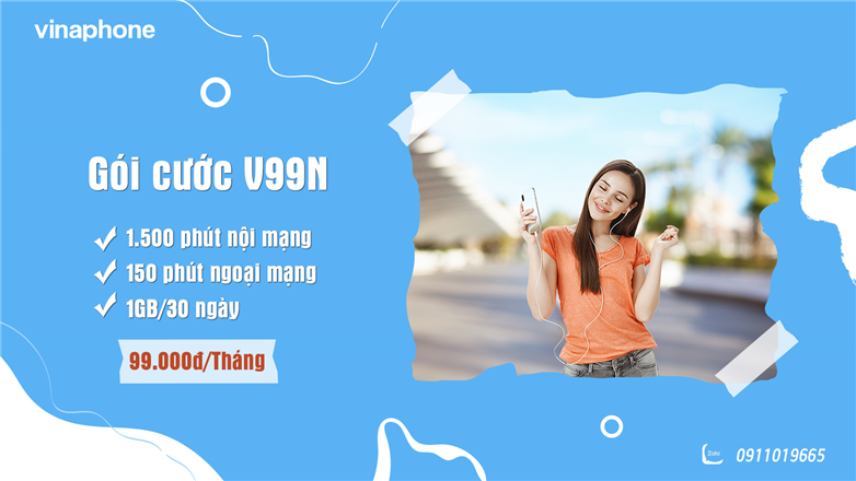 Gói cước V99N Vinaphone: Có ngay 1GB mỗi tháng, 1.650 phút gọi