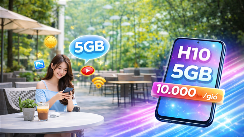 Gói cước H10 VinaPhone: 5GB tốc độ cao chỉ 10.000 đồng dùng trong 2 giờ
