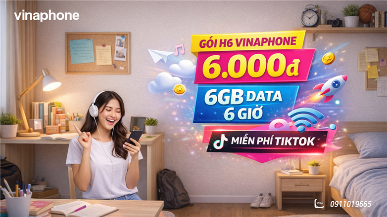 Gói H6 VinaPhone 6.000đ nhận 6GB data và miễn phí TikTok trong 6 giờ