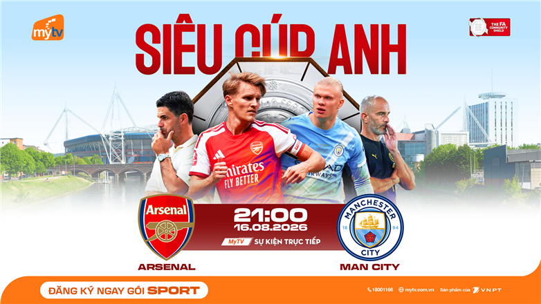 Xem Siêu Cúp Anh 2026: Arsenal đối đầu Manchester City trên MyTV