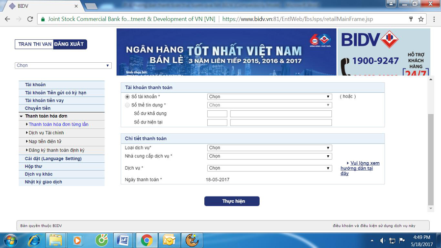 Thanh toán trực tuyến qua Internet banking