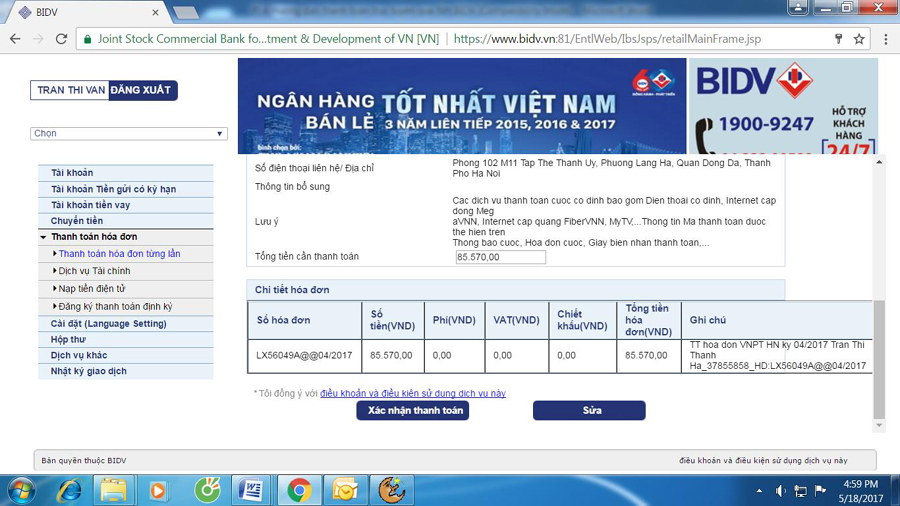 Thanh toán trực tuyến qua Internet banking