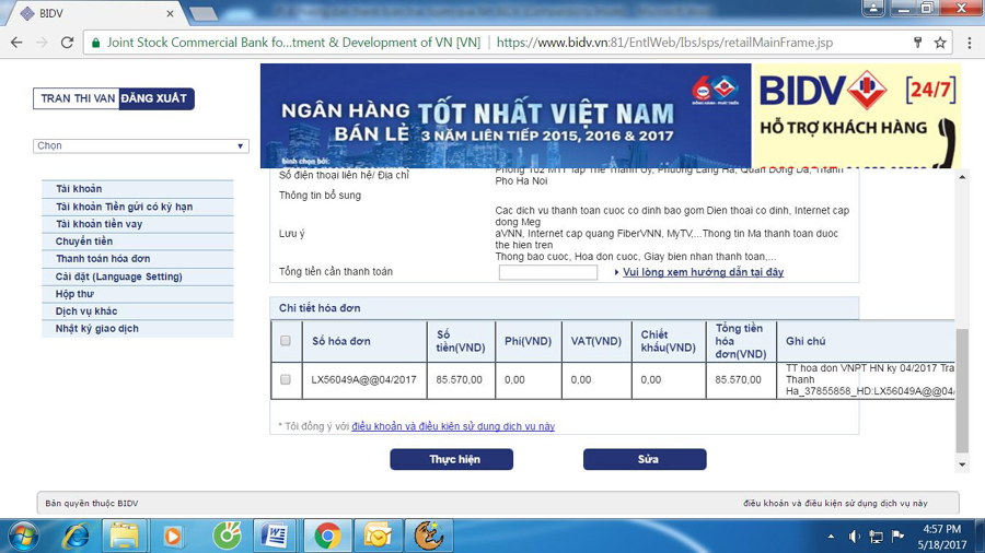 Thanh toán trực tuyến qua Internet banking