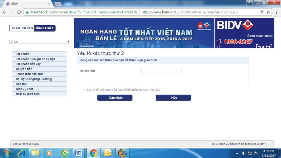 Thanh toán trực tuyến qua Internet banking