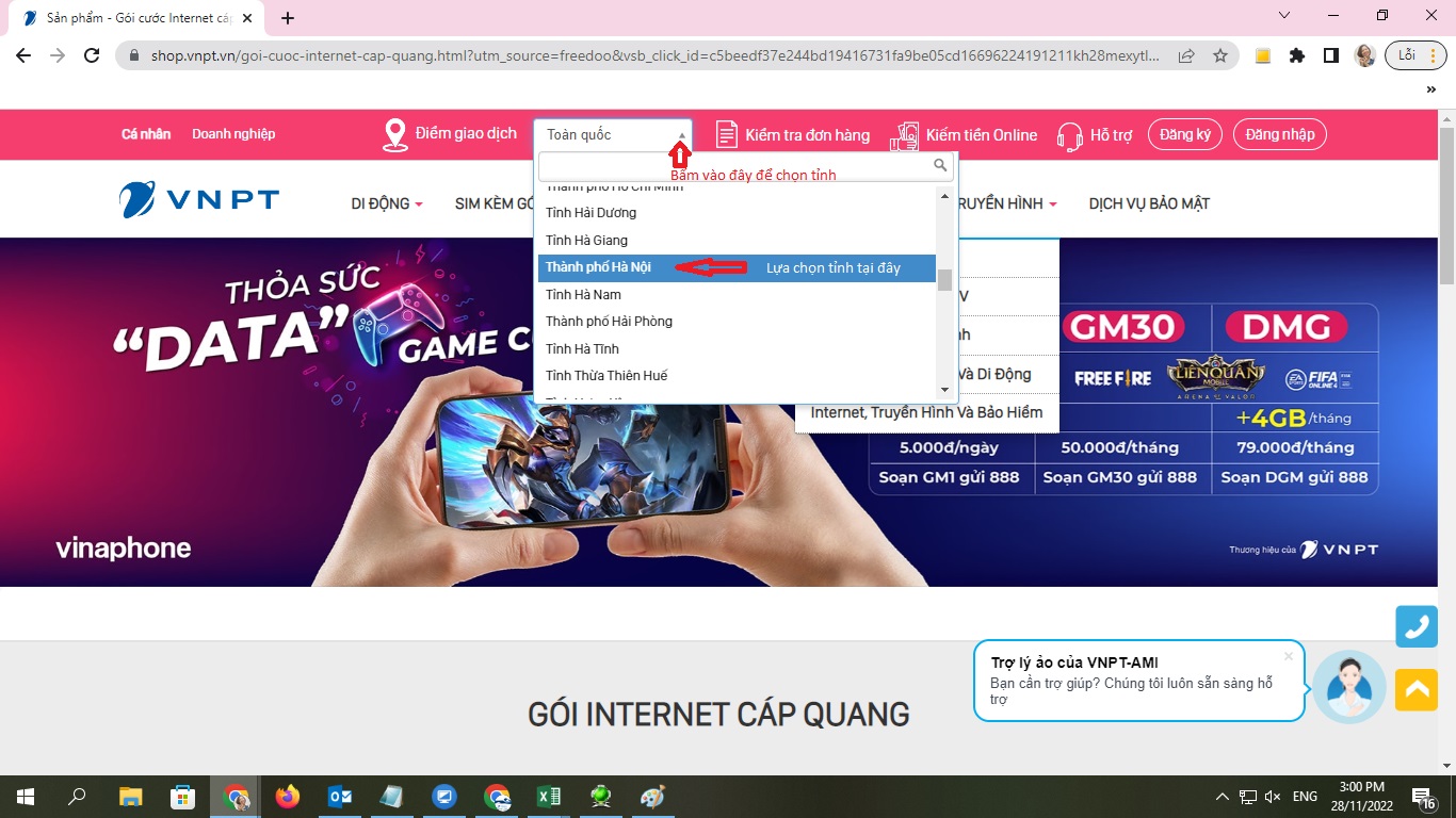 Chọn gói internet