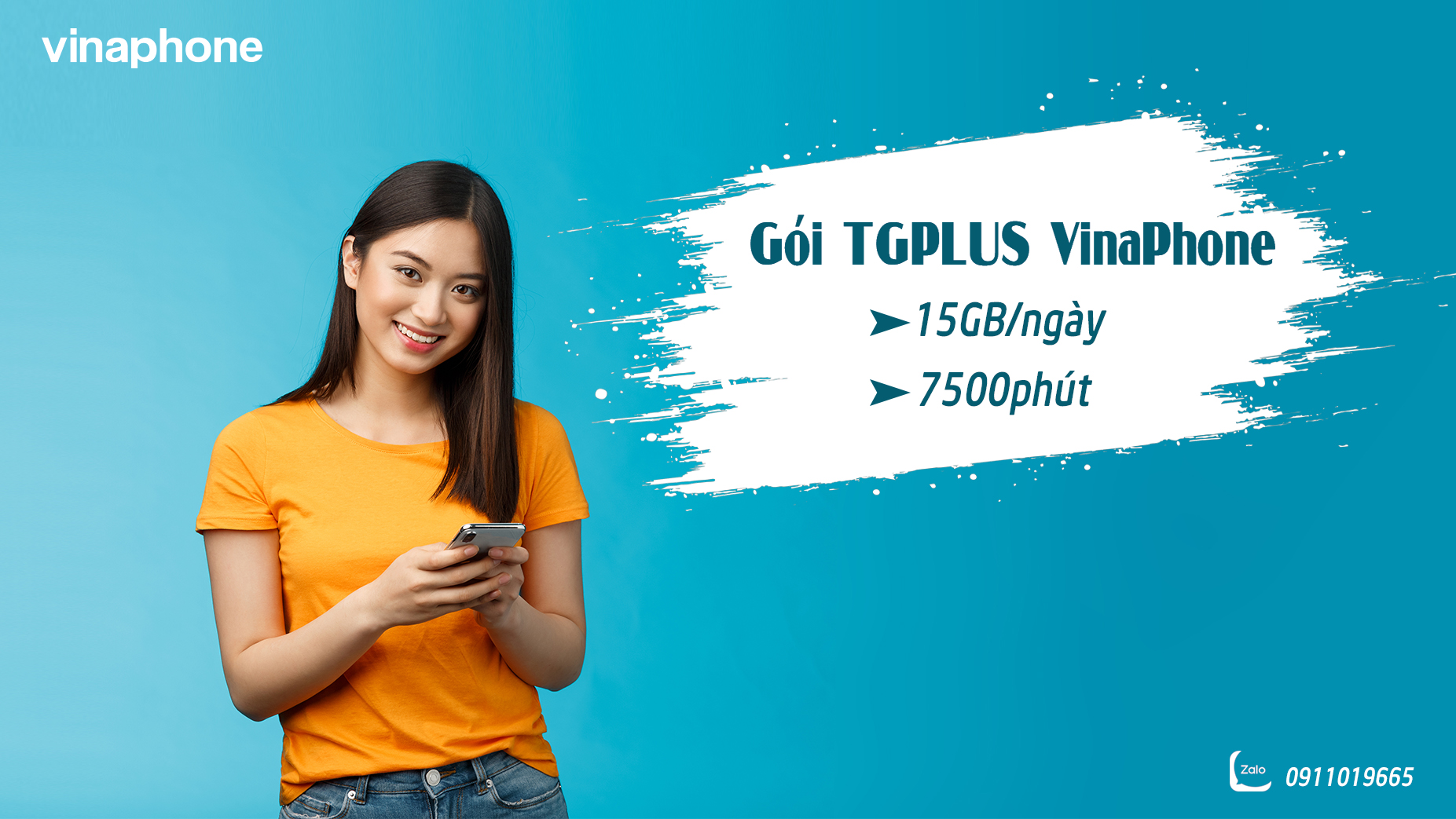 Gói cước TGPLUS VinaPhone ưu đãi 15G B ngày, 7500 phút