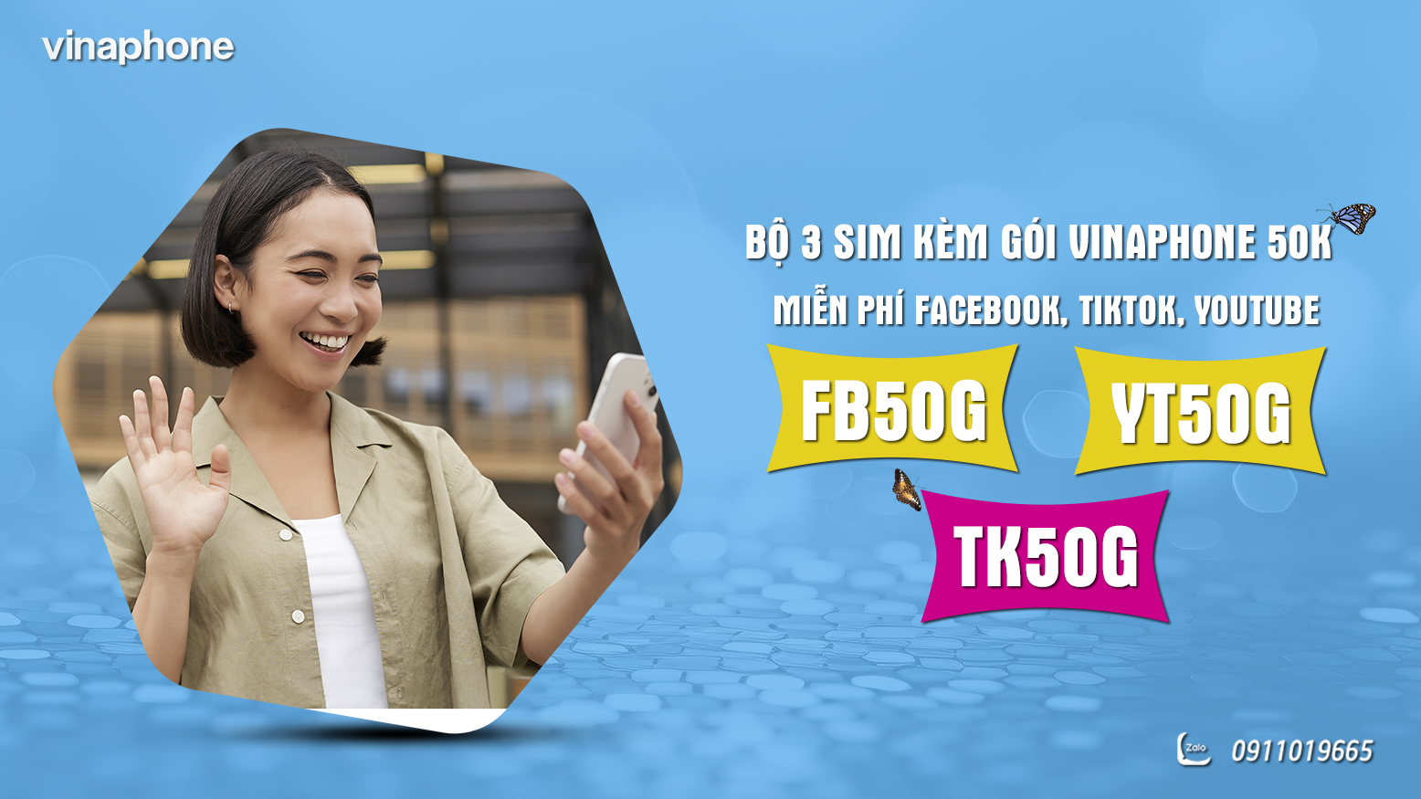 Bộ 3 sim kèm gói VinaPhone 50k: miễn phí Facebook, TikTok, YouTube