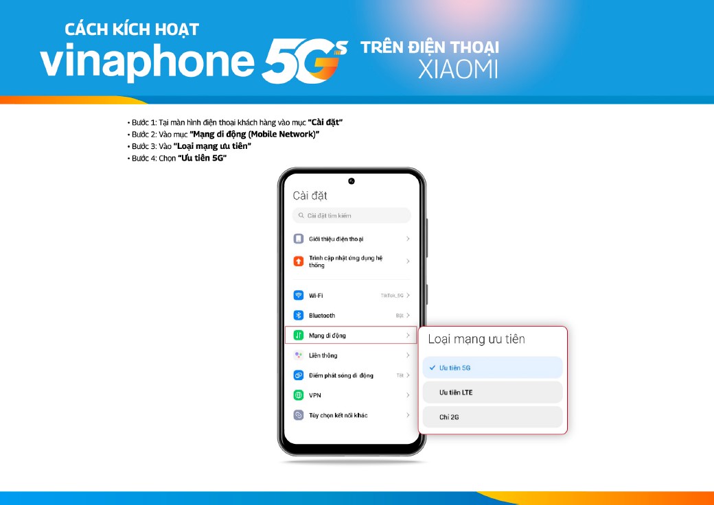 Cách kích hoạt 5G VinaPhone cho từng dòng máy