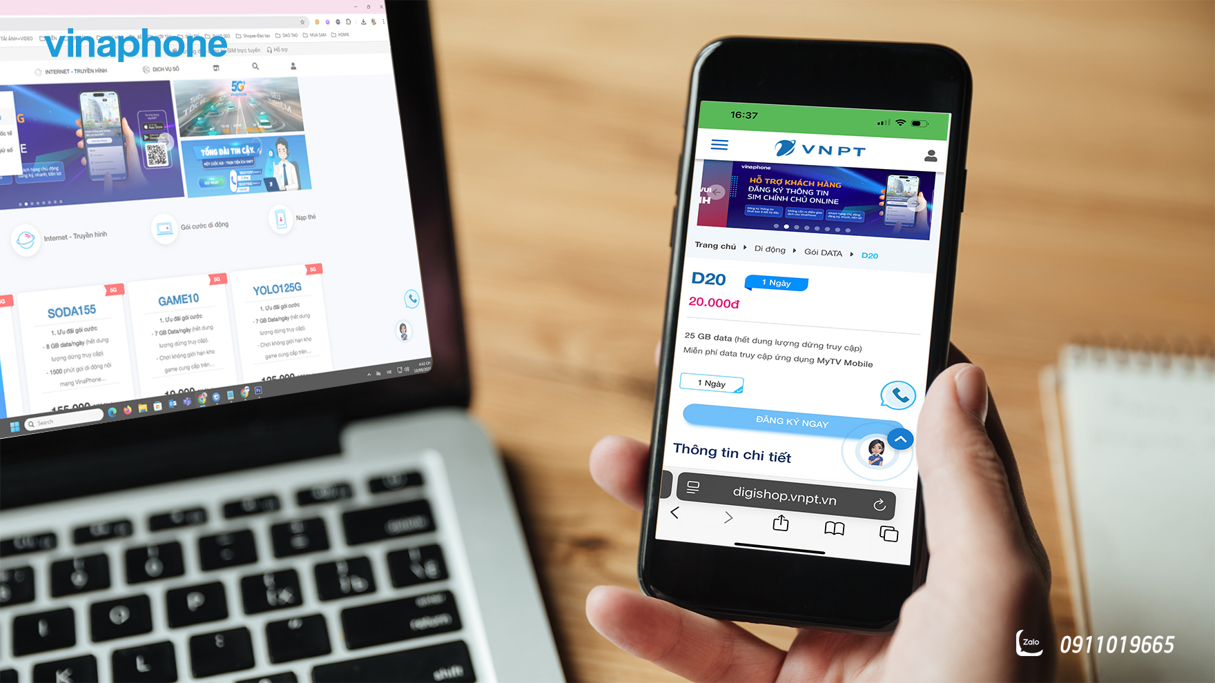 Gói cước D20 của VinaPhone 20k 1 ngày nhận ưu đãi 25GB