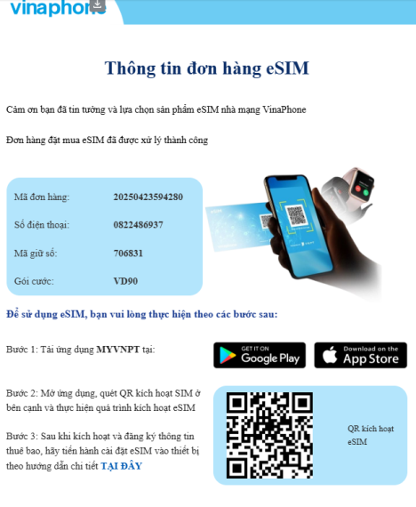 Hướng dẫn cách đặt mua và kích hoạt eSIM VinaPhone 100% Online