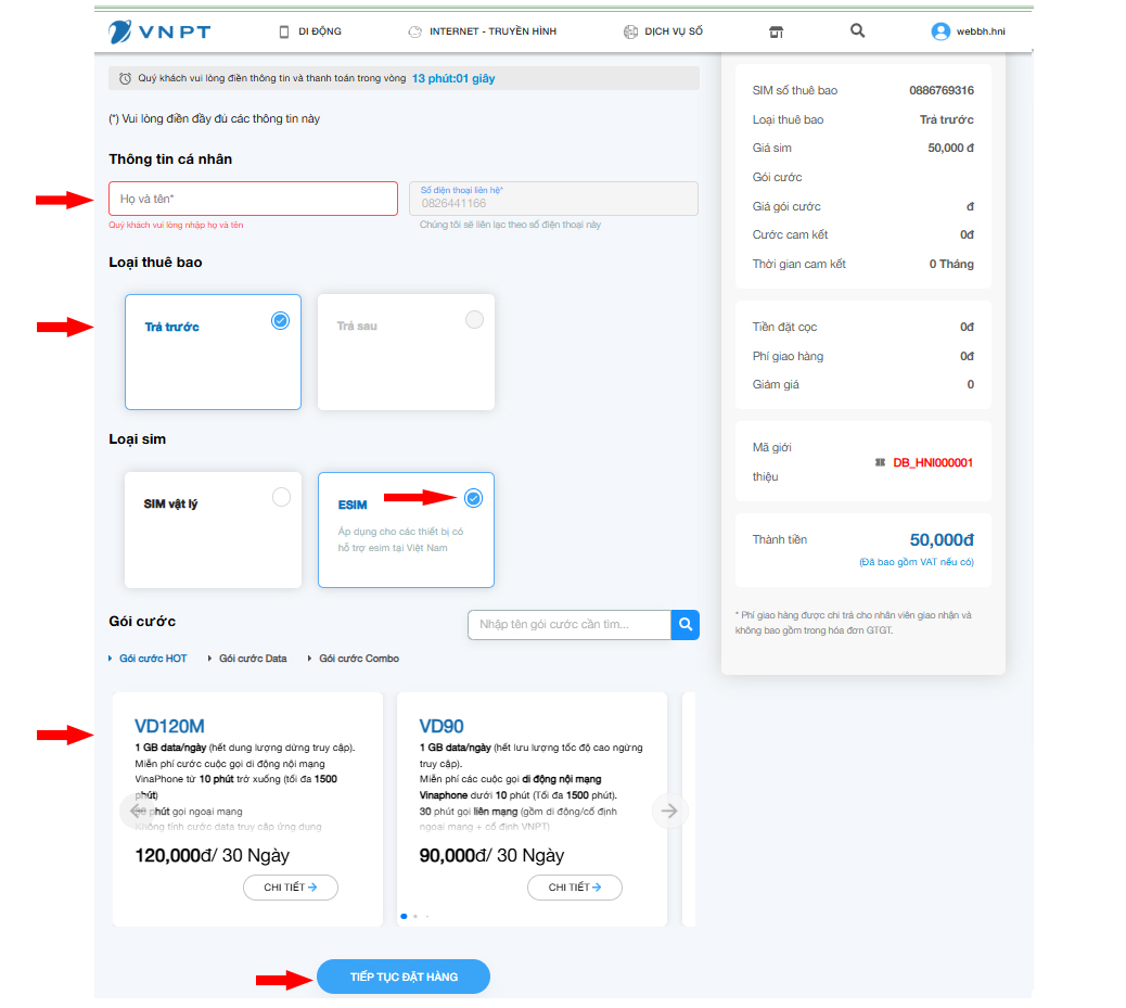 Hướng dẫn cách đặt mua và kích hoạt eSIM VinaPhone 100% Online