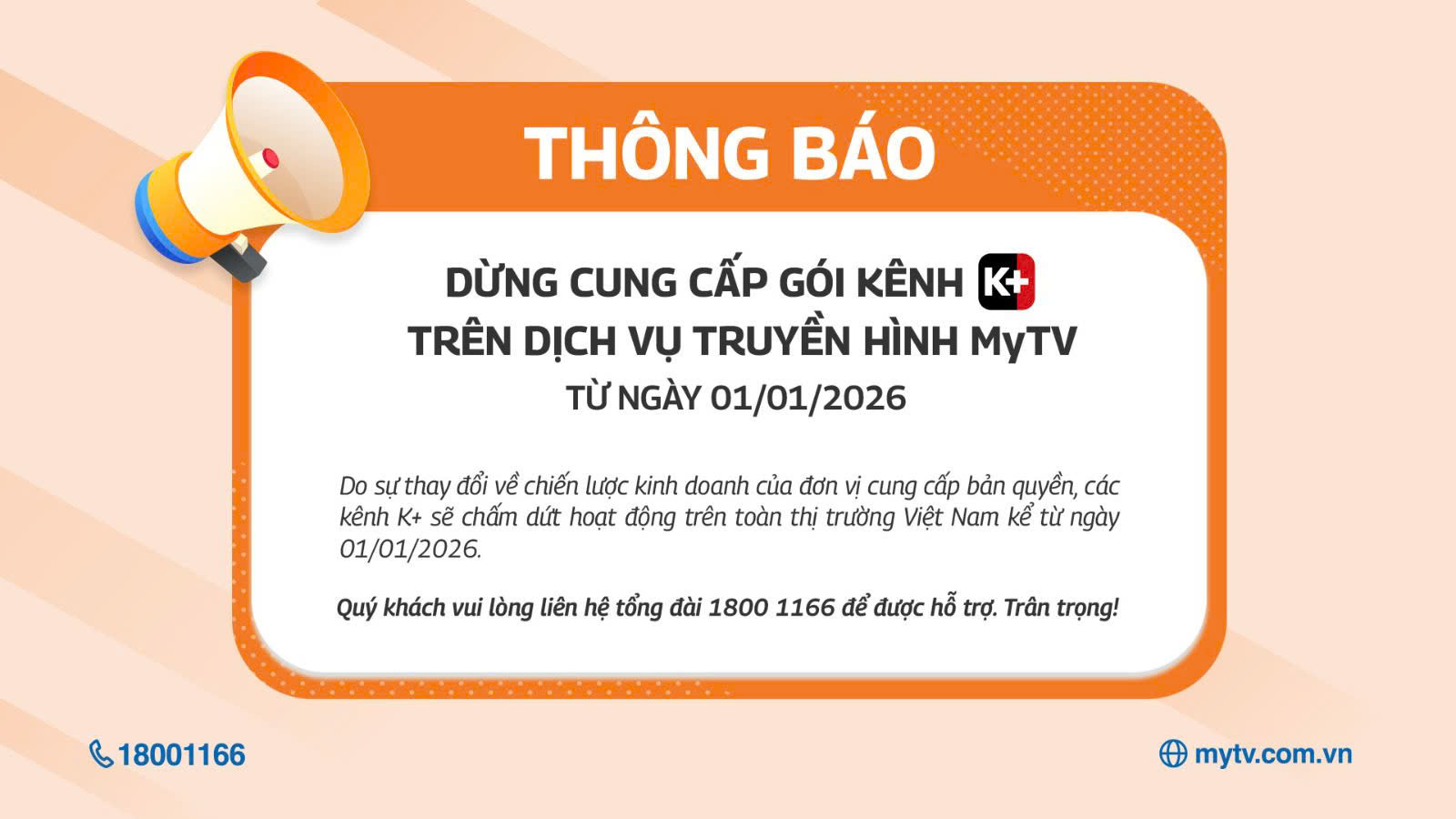 Truyền hình MyTV dừng cung cấp gói kênh K+