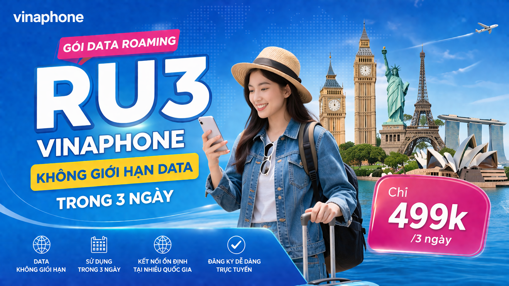 Gói data roaming RU3 VinaPhone không giới hạn data trong 3 ngày
