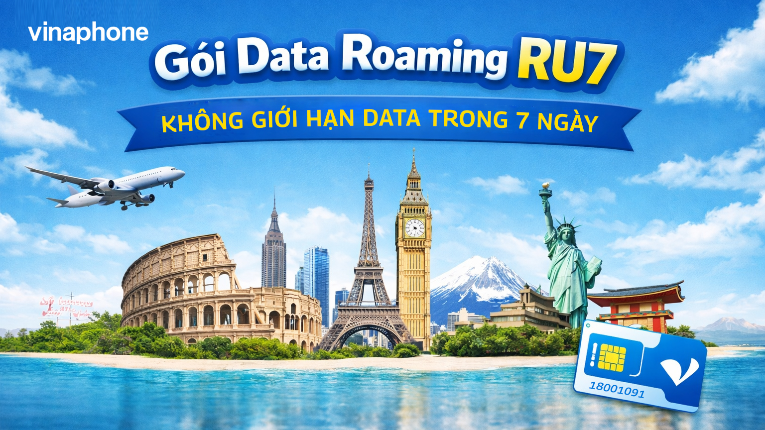 Gói data roaming RU7 VinaPhone không giới hạn data trong 7 ngày