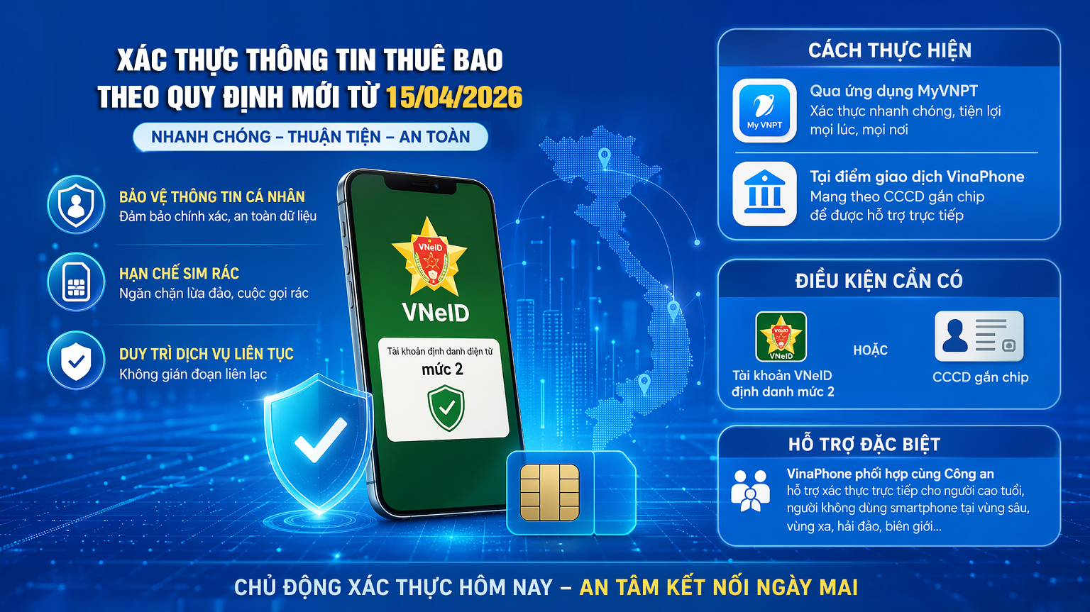 Khách hàng trên toàn quốc dễ dàng xác thực thông tin thuê bao cùng VinaPhone