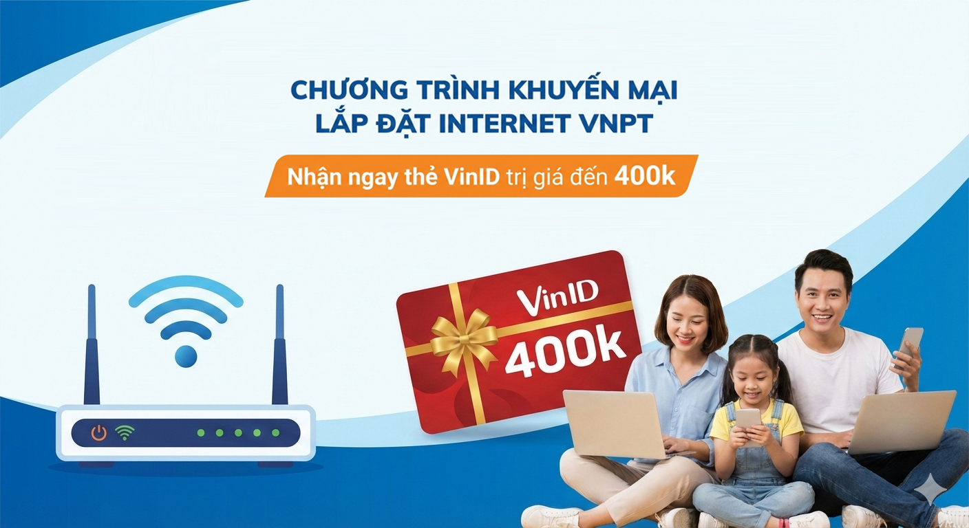 Lắp mạng VNPT Hà Nội nhận ngay thẻ VinID giá trị lên tới 400.000 đồng