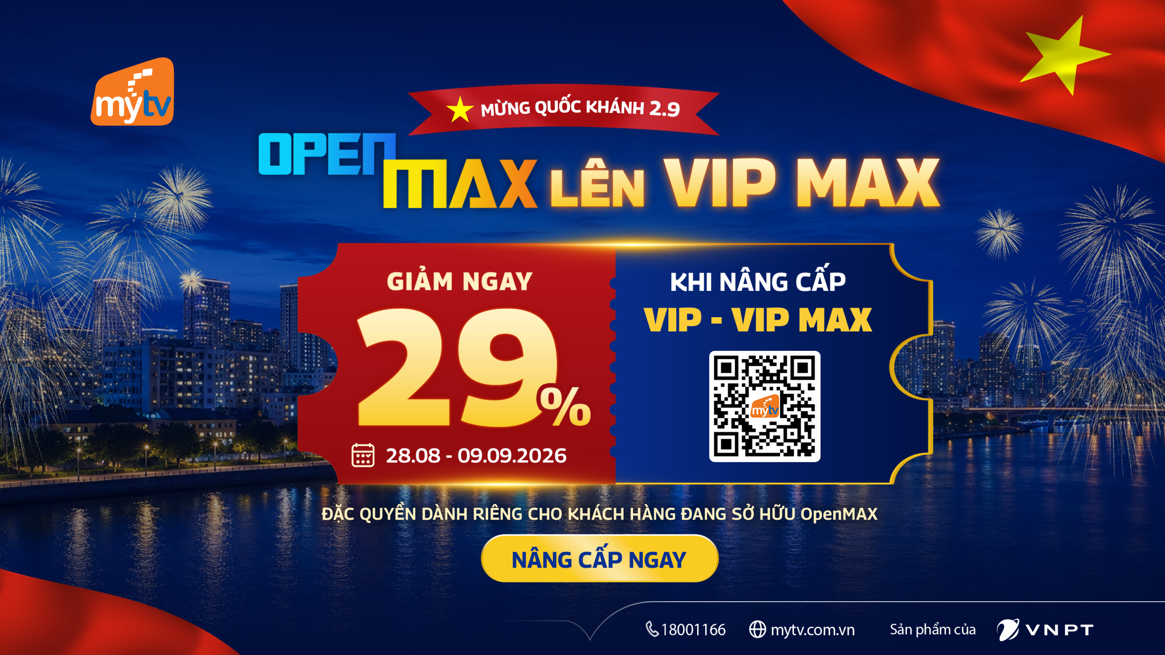 Mừng Quốc khánh 2/9, thuê bao OpenMAX nhận ưu đãi gói MyTV VIP và VIP MAX