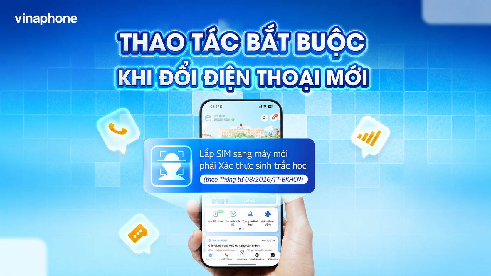 cách xác thực sinh trắc học khuôn mặt khi đổi SIM VinaPhone sang thiết bị mới