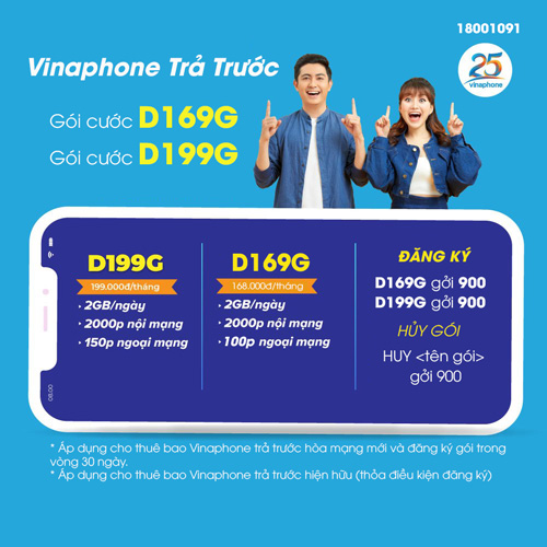 Vinaphone Trả Trước Đăng Ký Gói Đỉnh D169G và Đỉnh D199G